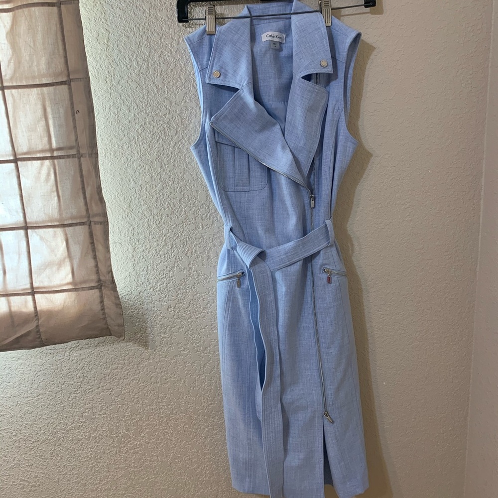 Calvin Klein Sleeveless Belted Zipper Office Dress